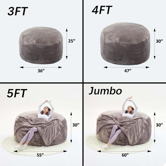 3FT/4FT/5'FT/Jumbo(with Filler) bean bag Lazy sofa beanbag Chair Ship Free High-Rebound Memory Foam Furniture Flannel Cover Removable