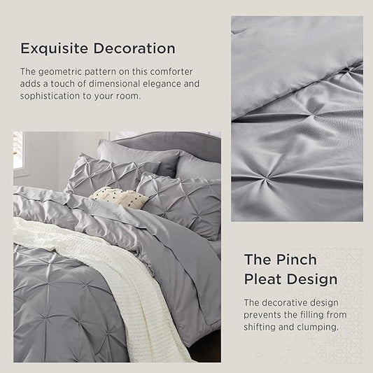 5/7 PCS-Bedsure Soft Pintuck Comforter Set - Multi-Color,Cloud-like,Ultra-Soft,Machine Washable,Luxury Bedroom Decor Accessories,Breathable,All-Season King Size Bedding sets, Restful Sleep, Geometric Pattern