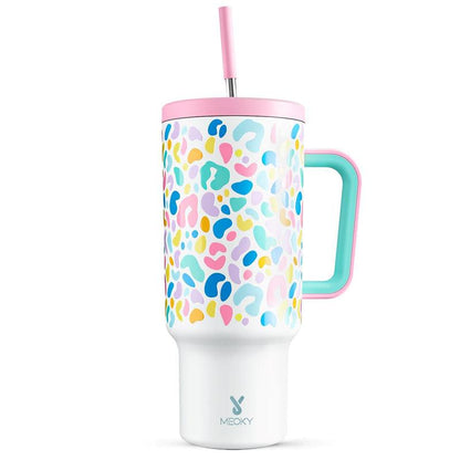 【Meoky】40oz Classic Straw Handle Cup, Multi-grid Ice Cube Mold, Leak-proof Cup Lid, Silicone Handle, Non-slip Noise Reduction Pad At The Bottom, Stainless Steel Thermos Cup, Wide Mouth and Narrow Bottom, Valentine's Day Gift, Tumbler Cups