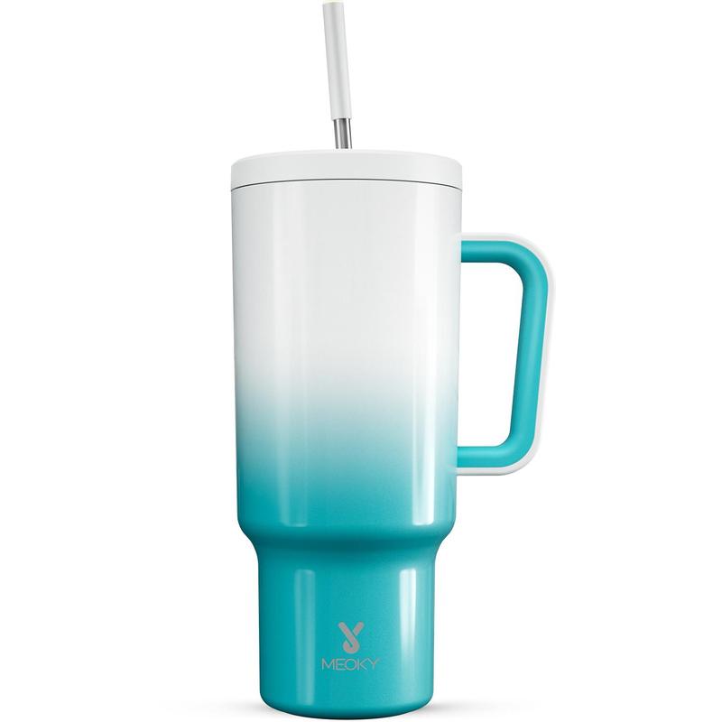 【Meoky】40oz Classic Straw Handle Cup, Multi-grid Ice Cube Mold, Leak-proof Cup Lid, Silicone Handle, Non-slip Noise Reduction Pad At The Bottom, Stainless Steel Thermos Cup, Wide Mouth and Narrow Bottom, Valentine's Day Gift, Tumbler Cups