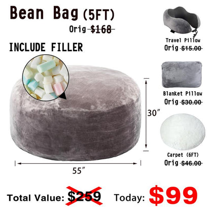 3FT/4FT/5'FT/Jumbo(with Filler) bean bag Lazy sofa beanbag Chair Ship Free High-Rebound Memory Foam Furniture Flannel Cover Removable
