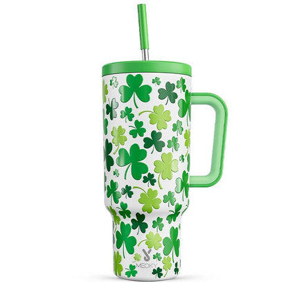 【Meoky】40oz Classic Straw Handle Cup, Multi-grid Ice Cube Mold, Leak-proof Cup Lid, Silicone Handle, Non-slip Noise Reduction Pad At The Bottom, Stainless Steel Thermos Cup, Wide Mouth and Narrow Bottom, Valentine's Day Gift, Tumbler Cups