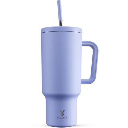 【Meoky】40oz Classic Straw Handle Cup, Multi-grid Ice Cube Mold, Leak-proof Cup Lid, Silicone Handle, Non-slip Noise Reduction Pad At The Bottom, Stainless Steel Thermos Cup, Wide Mouth and Narrow Bottom, Valentine's Day Gift, Tumbler Cups
