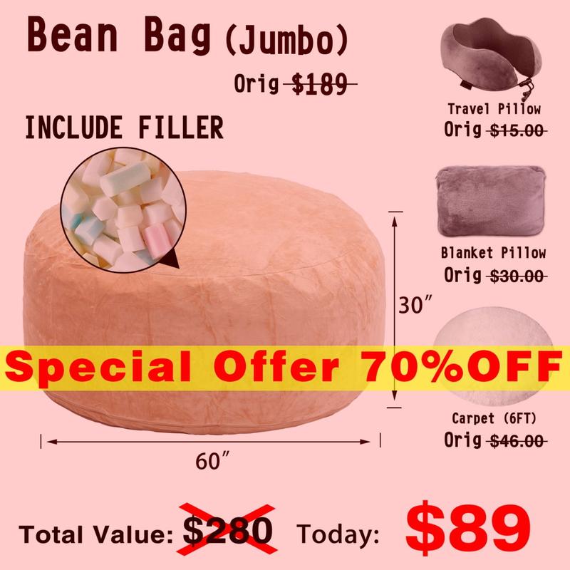 3FT/4FT/5'FT/Jumbo(with Filler) bean bag Lazy sofa beanbag Chair Ship Free High-Rebound Memory Foam Furniture Flannel Cover Removable