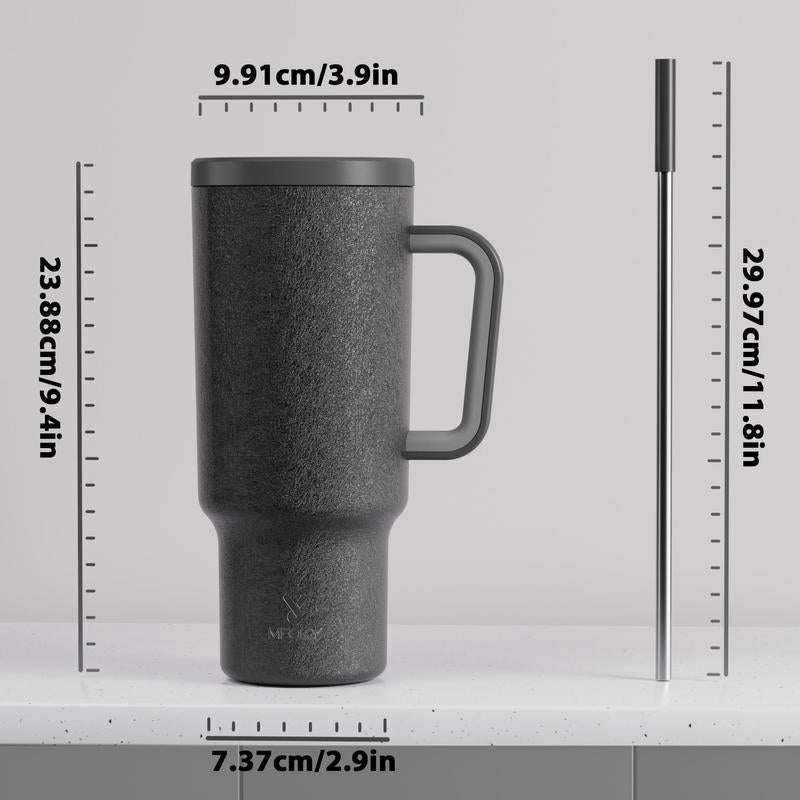 【Meoky】40oz Classic Straw Handle Cup, Multi-grid Ice Cube Mold, Leak-proof Cup Lid, Silicone Handle, Non-slip Noise Reduction Pad At The Bottom, Stainless Steel Thermos Cup, Wide Mouth and Narrow Bottom, Valentine's Day Gift, Tumbler Cups
