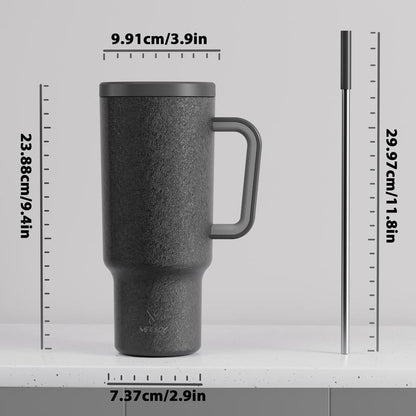 【Meoky】40oz Classic Straw Handle Cup, Multi-grid Ice Cube Mold, Leak-proof Cup Lid, Silicone Handle, Non-slip Noise Reduction Pad At The Bottom, Stainless Steel Thermos Cup, Wide Mouth and Narrow Bottom, Valentine's Day Gift, Tumbler Cups