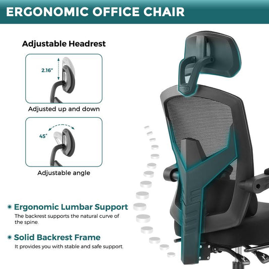 Ergonomic Office Chair, High Back Computer Mesh Swivel Rolling Desk Chair with Adjustable Headrest (Optional with/without Footrest)