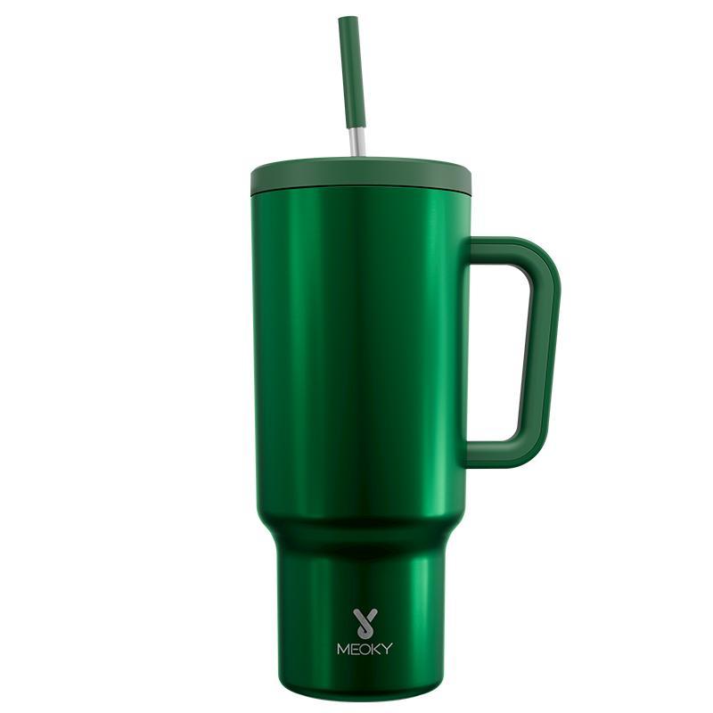 【Meoky】40oz Classic Straw Handle Cup, Multi-grid Ice Cube Mold, Leak-proof Cup Lid, Silicone Handle, Non-slip Noise Reduction Pad At The Bottom, Stainless Steel Thermos Cup, Wide Mouth and Narrow Bottom, Valentine's Day Gift, Tumbler Cups