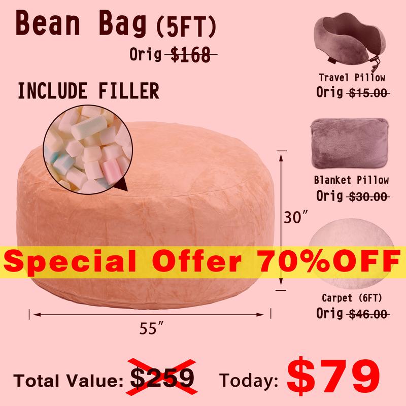 3FT/4FT/5'FT/Jumbo(with Filler) bean bag Lazy sofa beanbag Chair Ship Free High-Rebound Memory Foam Furniture Flannel Cover Removable