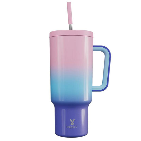 【Meoky】40oz Classic Straw Handle Cup, Multi-grid Ice Cube Mold, Leak-proof Cup Lid, Silicone Handle, Non-slip Noise Reduction Pad At The Bottom, Stainless Steel Thermos Cup, Wide Mouth and Narrow Bottom, Valentine's Day Gift, Tumbler Cups