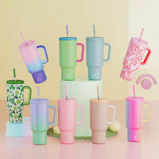 【Meoky】40oz Classic Straw Handle Cup, Multi-grid Ice Cube Mold, Leak-proof Cup Lid, Silicone Handle, Non-slip Noise Reduction Pad At The Bottom, Stainless Steel Thermos Cup, Wide Mouth and Narrow Bottom, Valentine's Day Gift, Tumbler Cups