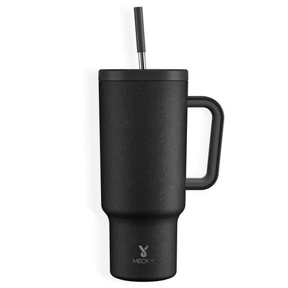 【Meoky】40oz Classic Straw Handle Cup, Multi-grid Ice Cube Mold, Leak-proof Cup Lid, Silicone Handle, Non-slip Noise Reduction Pad At The Bottom, Stainless Steel Thermos Cup, Wide Mouth and Narrow Bottom, Valentine's Day Gift, Tumbler Cups