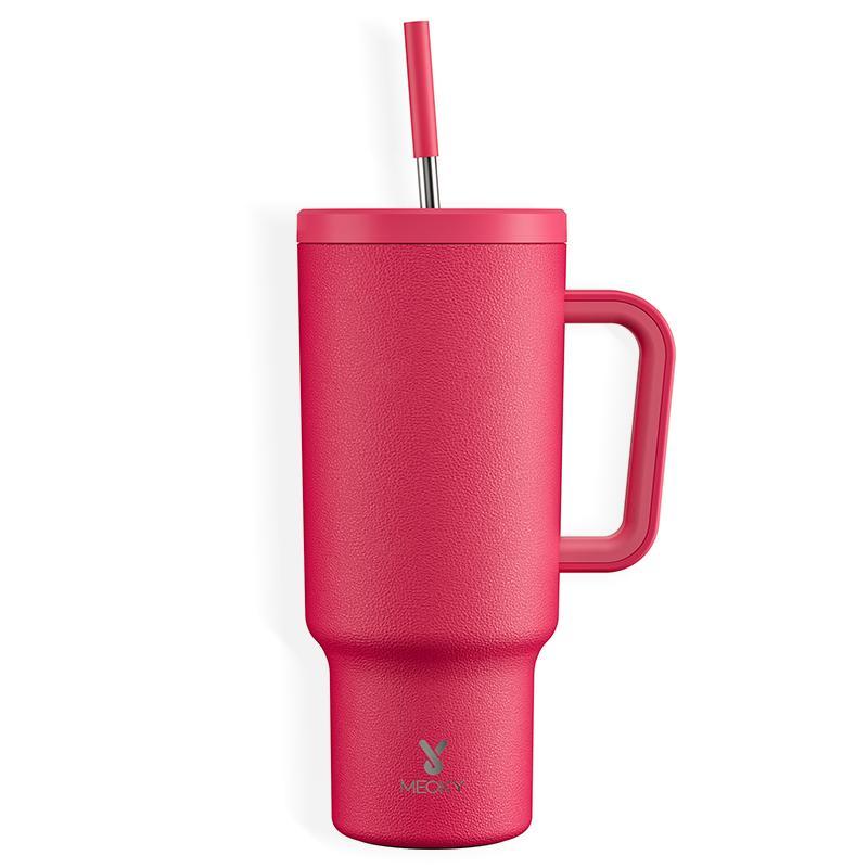 【Meoky】40oz Classic Straw Handle Cup, Multi-grid Ice Cube Mold, Leak-proof Cup Lid, Silicone Handle, Non-slip Noise Reduction Pad At The Bottom, Stainless Steel Thermos Cup, Wide Mouth and Narrow Bottom, Valentine's Day Gift, Tumbler Cups