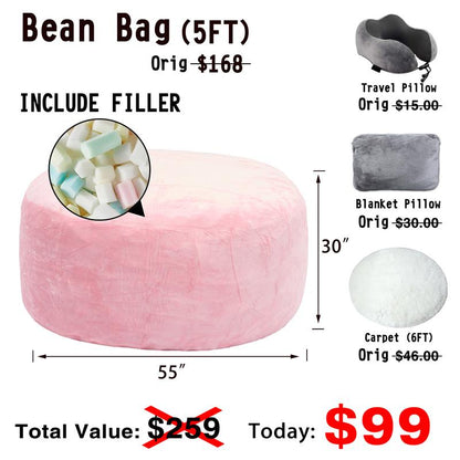 3FT/4FT/5'FT/Jumbo(with Filler) bean bag Lazy sofa beanbag Chair Ship Free High-Rebound Memory Foam Furniture Flannel Cover Removable