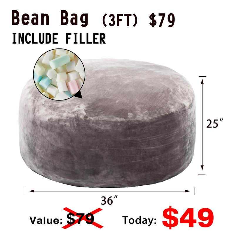 3FT/4FT/5'FT/Jumbo(with Filler) bean bag Lazy sofa beanbag Chair Ship Free High-Rebound Memory Foam Furniture Flannel Cover Removable