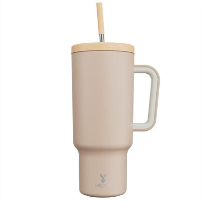【Meoky】40oz Classic Straw Handle Cup, Multi-grid Ice Cube Mold, Leak-proof Cup Lid, Silicone Handle, Non-slip Noise Reduction Pad At The Bottom, Stainless Steel Thermos Cup, Wide Mouth and Narrow Bottom, Valentine's Day Gift, Tumbler Cups