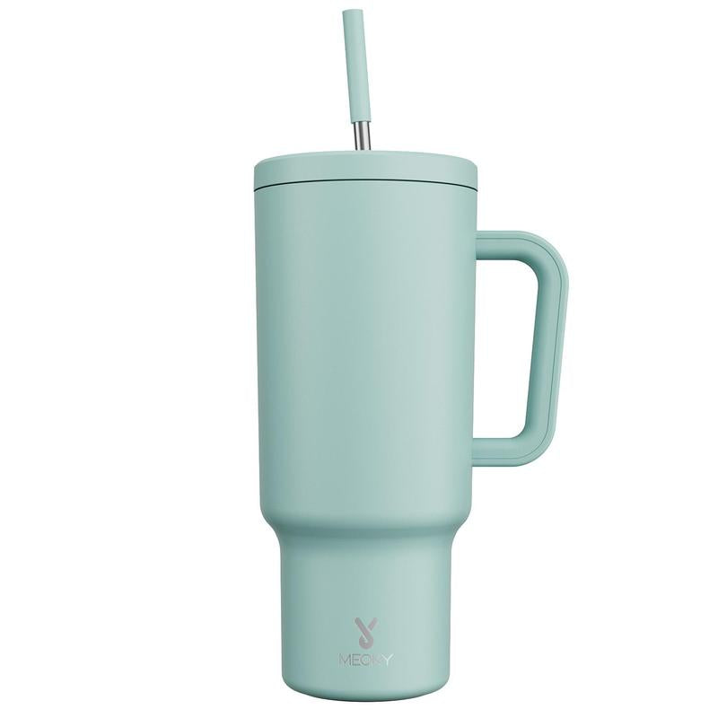 【Meoky】40oz Classic Straw Handle Cup, Multi-grid Ice Cube Mold, Leak-proof Cup Lid, Silicone Handle, Non-slip Noise Reduction Pad At The Bottom, Stainless Steel Thermos Cup, Wide Mouth and Narrow Bottom, Valentine's Day Gift, Tumbler Cups
