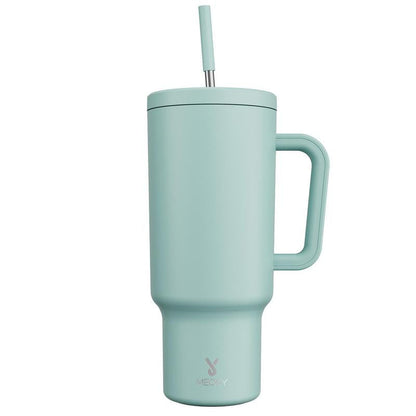 【Meoky】40oz Classic Straw Handle Cup, Multi-grid Ice Cube Mold, Leak-proof Cup Lid, Silicone Handle, Non-slip Noise Reduction Pad At The Bottom, Stainless Steel Thermos Cup, Wide Mouth and Narrow Bottom, Valentine's Day Gift, Tumbler Cups
