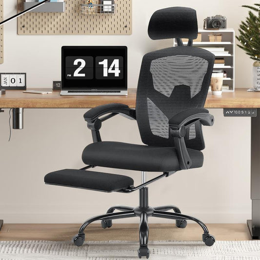 Ergonomic Office Chair, High Back Computer Mesh Swivel Rolling Desk Chair with Adjustable Headrest (Optional with/without Footrest)
