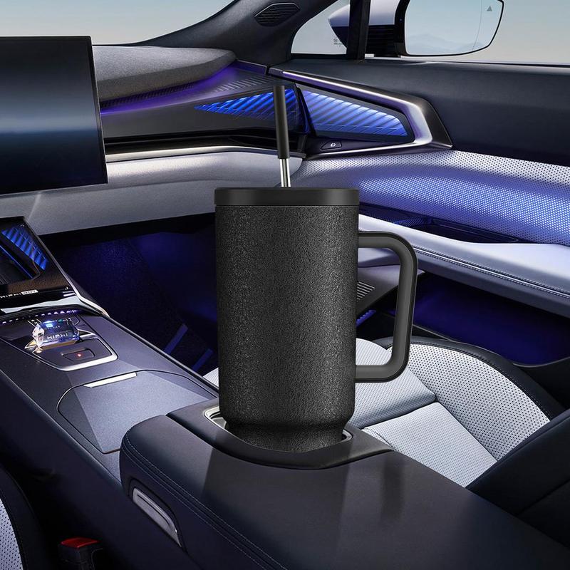 【Meoky】40oz Classic Straw Handle Cup, Multi-grid Ice Cube Mold, Leak-proof Cup Lid, Silicone Handle, Non-slip Noise Reduction Pad At The Bottom, Stainless Steel Thermos Cup, Wide Mouth and Narrow Bottom, Valentine's Day Gift, Tumbler Cups