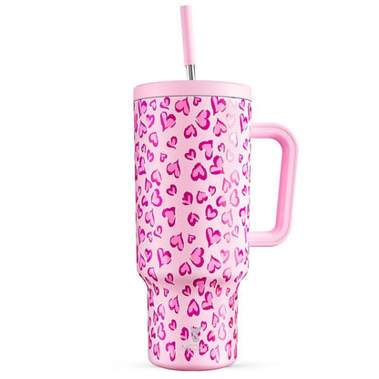 【Meoky】40oz Classic Straw Handle Cup, Multi-grid Ice Cube Mold, Leak-proof Cup Lid, Silicone Handle, Non-slip Noise Reduction Pad At The Bottom, Stainless Steel Thermos Cup, Wide Mouth and Narrow Bottom, Valentine's Day Gift, Tumbler Cups