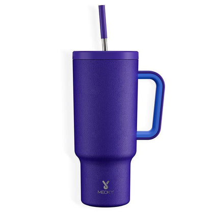 【Meoky】40oz Classic Straw Handle Cup, Multi-grid Ice Cube Mold, Leak-proof Cup Lid, Silicone Handle, Non-slip Noise Reduction Pad At The Bottom, Stainless Steel Thermos Cup, Wide Mouth and Narrow Bottom, Valentine's Day Gift, Tumbler Cups