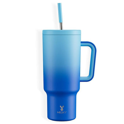 【Meoky】40oz Classic Straw Handle Cup, Multi-grid Ice Cube Mold, Leak-proof Cup Lid, Silicone Handle, Non-slip Noise Reduction Pad At The Bottom, Stainless Steel Thermos Cup, Wide Mouth and Narrow Bottom, Valentine's Day Gift, Tumbler Cups
