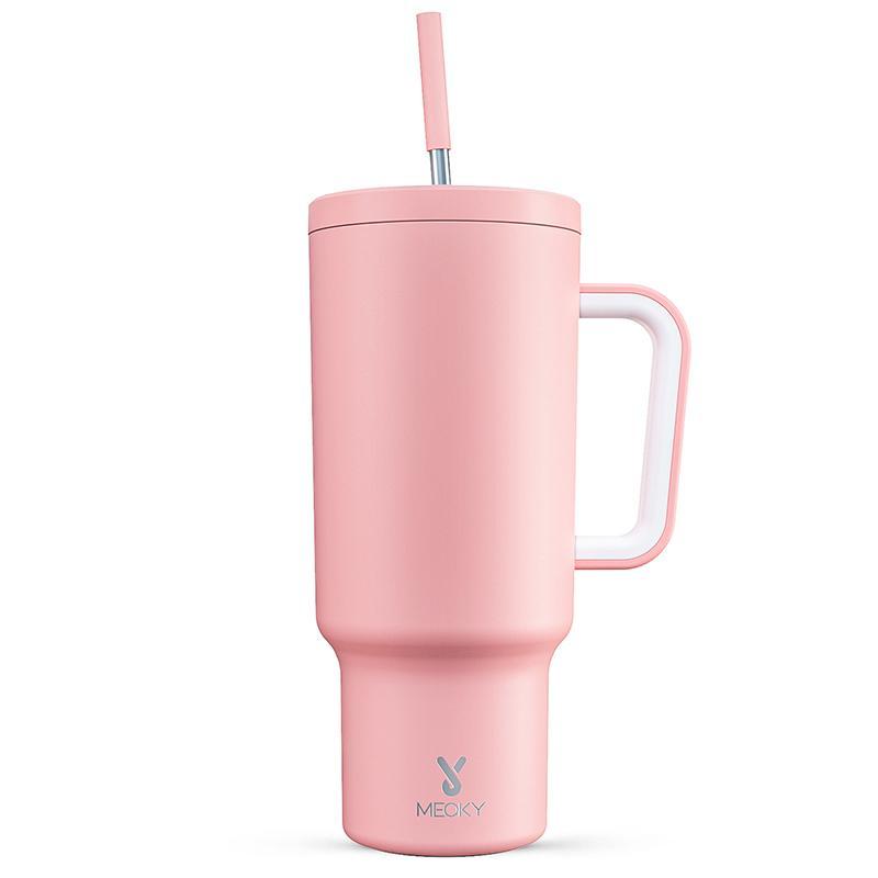 【Meoky】40oz Classic Straw Handle Cup, Multi-grid Ice Cube Mold, Leak-proof Cup Lid, Silicone Handle, Non-slip Noise Reduction Pad At The Bottom, Stainless Steel Thermos Cup, Wide Mouth and Narrow Bottom, Valentine's Day Gift, Tumbler Cups