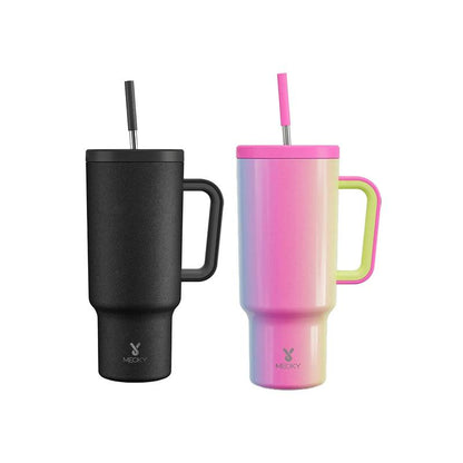 【Meoky】40oz Classic Straw Handle Cup, Multi-grid Ice Cube Mold, Leak-proof Cup Lid, Silicone Handle, Non-slip Noise Reduction Pad At The Bottom, Stainless Steel Thermos Cup, Wide Mouth and Narrow Bottom, Valentine's Day Gift, Tumbler Cups