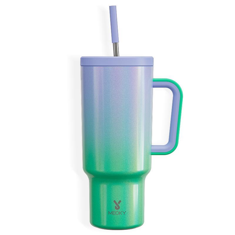 【Meoky】40oz Classic Straw Handle Cup, Multi-grid Ice Cube Mold, Leak-proof Cup Lid, Silicone Handle, Non-slip Noise Reduction Pad At The Bottom, Stainless Steel Thermos Cup, Wide Mouth and Narrow Bottom, Valentine's Day Gift, Tumbler Cups