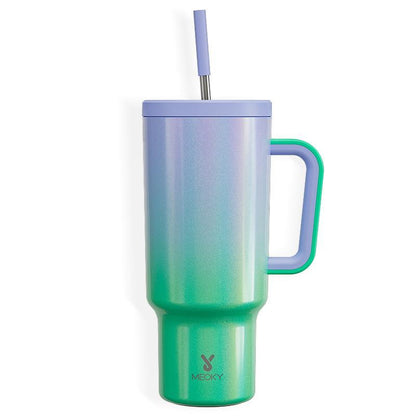 【Meoky】40oz Classic Straw Handle Cup, Multi-grid Ice Cube Mold, Leak-proof Cup Lid, Silicone Handle, Non-slip Noise Reduction Pad At The Bottom, Stainless Steel Thermos Cup, Wide Mouth and Narrow Bottom, Valentine's Day Gift, Tumbler Cups