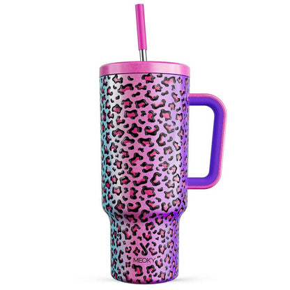 【Meoky】40oz Classic Straw Handle Cup, Multi-grid Ice Cube Mold, Leak-proof Cup Lid, Silicone Handle, Non-slip Noise Reduction Pad At The Bottom, Stainless Steel Thermos Cup, Wide Mouth and Narrow Bottom, Valentine's Day Gift, Tumbler Cups